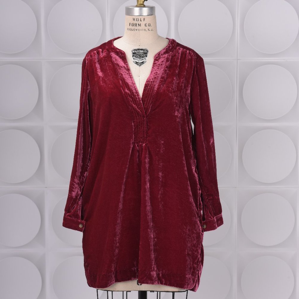 XXS Anthropologie Burgundy Velvet Dress | Sz XXS